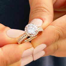 Load image into Gallery viewer, 14k solid rose gold round cut moissanite and natural diamond engagement ring and band 2.00ct