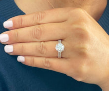 Load image into Gallery viewer, GIA/IGI Certified 14k Solid Rose Gold Round Cut Diamond Engagement Ring And Band Art Deco Halo Wedding Bridal Set 2.00ctw