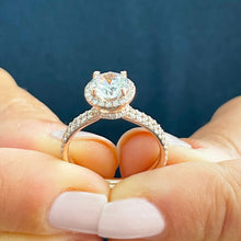 Load image into Gallery viewer, 14k solid rose gold round cut moissanite and natural diamond engagement ring and band 2.00ct