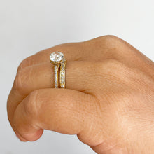 Load image into Gallery viewer, 14k solid yellow gold round cut forever one moissanite and natural diamond engagement ring and band 1.50ct
