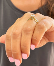 Load image into Gallery viewer, 14k solid yellow gold round cut forever one moissanite and natural diamond engagement ring and band 1.50ct