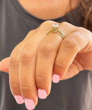 Load image into Gallery viewer, 14k solid yellow gold round cut moissanite and natural diamond engagement ring and band 1.50ct