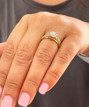 Load image into Gallery viewer, 14k solid yellow gold round cut forever one moissanite and natural diamond engagement ring and band 1.50ct