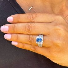 Load image into Gallery viewer, 14K Solid White Gold Cushion Natural Sapphire And Natural Diamond Round And Princess Cut Ring 3.50ctw
