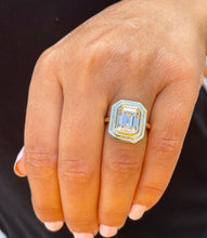 Load image into Gallery viewer, 14K Solid And Heavy Yellow Gold Emerald Cut Moissanite Ring Solitaire Bezel Set 3.50ct