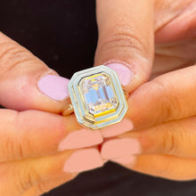 Load image into Gallery viewer, 14K Solid And Heavy Yellow Gold Emerald Cut Moissanite Ring Solitaire Bezel Set 3.50ct