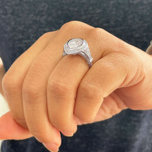 Load image into Gallery viewer, GIA Certified 14K White Gold Pear And Round Cut Diamonds Engagement ring Bezel Set Filigree Antique Style 4.25ctw F-VS2