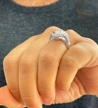 Load image into Gallery viewer, 14k Solid White Gold Pear Cut Moissanite and Natural Round Cut Diamond Engagement Ring Bezel Set Halo Antique Style 4.25ctw