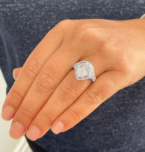 Load image into Gallery viewer, 14k Solid White Gold Pear Cut Moissanite and Natural Round Cut Diamond Engagement Ring Bezel Set Halo Antique Style 4.25ctw