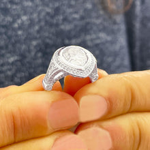 Load image into Gallery viewer, GIA Certified 14K White Gold Pear And Round Cut Diamonds Engagement ring Bezel Set Filigree Antique Style 4.25ctw F-VS2