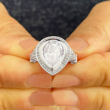 Load image into Gallery viewer, GIA Certified 14K White Gold Pear And Round Cut Diamonds Engagement ring Bezel Set Filigree Antique Style 4.25ctw F-VS2