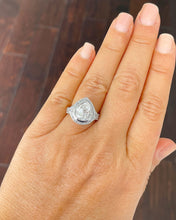 Load image into Gallery viewer, 14k Solid White Gold Pear Cut Moissanite and Natural Round Cut Diamond Engagement Ring Bezel Set Halo Antique Style 4.25ctw