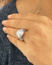 Load image into Gallery viewer, 14k Solid White Gold Pear Cut Moissanite and Natural Round Cut Diamond Engagement Ring Bezel Set Halo Antique Style 4.25ctw