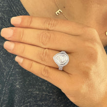 Load image into Gallery viewer, 14k Solid White Gold Pear Cut Moissanite and Natural Round Cut Diamond Engagement Ring Bezel Set Halo Antique Style 4.25ctw