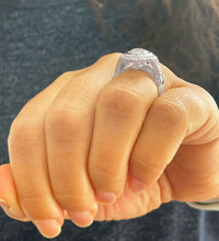 Load image into Gallery viewer, 14k Solid White Gold Pear Cut Moissanite and Natural Round Cut Diamond Engagement Ring And Band Bezel Set Halo Antique Style 5.00ctw