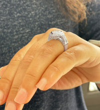 Load image into Gallery viewer, 14k Solid White Gold Pear Cut Moissanite and Natural Round Cut Diamond Engagement Ring And Band Bezel Set Halo Antique Style 5.00ctw