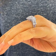 Load image into Gallery viewer, 14k Solid White Gold Pear Cut Moissanite and Natural Round Cut Diamond Engagement Ring And Band Bezel Set Halo Antique Style 5.00ctw