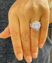 Load image into Gallery viewer, 14k Solid White Gold Pear Cut Moissanite and Natural Round Cut Diamond Engagement Ring And Band Bezel Set Halo Antique Style 5.00ctw