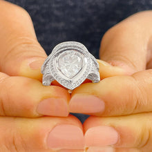 Load image into Gallery viewer, GIA Certified 14K White Gold Pear And Round Cut Diamonds Engagement ring And Band Bezel Set Filigree Antique Style 5.00ctw F-VS2