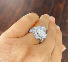 Load image into Gallery viewer, GIA Certified 14K White Gold Pear And Round Cut Diamonds Engagement ring And Band Bezel Set Filigree Antique Style 5.00ctw F-VS2