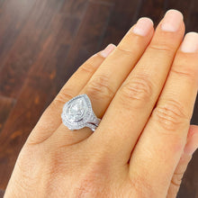 Load image into Gallery viewer, GIA Certified 14K White Gold Pear And Round Cut Diamonds Engagement ring And Band Bezel Set Filigree Antique Style 5.00ctw F-VS2