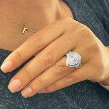 Load image into Gallery viewer, 14k Solid White Gold Pear Cut Moissanite and Natural Round Cut Diamond Engagement Ring And Band Bezel Set Halo Antique Style 5.00ctw