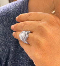 Load image into Gallery viewer, GIA Certified 14K White Gold Pear And Round Cut Diamonds Engagement ring And Band Bezel Set Filigree Antique Style 5.00ctw F-VS2