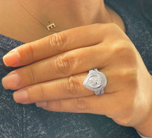Load image into Gallery viewer, GIA Certified 14K White Gold Pear And Round Cut Diamonds Engagement ring And Band Bezel Set Filigree Antique Style 5.00ctw F-VS2