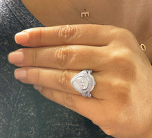 Load image into Gallery viewer, GIA Certified 14K White Gold Pear And Round Cut Diamonds Engagement ring And Band Bezel Set Filigree Antique Style 5.00ctw F-VS2