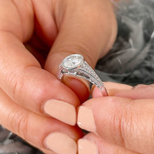 Load image into Gallery viewer, 14k White Gold Round Forever One Moissanite And Diamond Engagement Ring Bezel Set Deco Antique Style 1.04ct