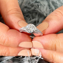 Load image into Gallery viewer, 14k White Gold Round Forever One Moissanite And Diamond Engagement Ring Bezel Set Deco Antique Style 1.04ct