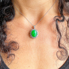 Load image into Gallery viewer, 14k white gold oval cut Natural Jade and round cut Natural diamond deco style pendent, wedding, anniversary, bridal, halo, 8.70ctw