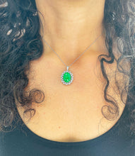 Load image into Gallery viewer, 14k white gold oval cut Natural Jade and round cut Natural diamond deco style pendent, wedding, anniversary, bridal, halo, 8.70ctw