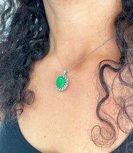 Load image into Gallery viewer, 14k white gold oval cut Natural Jade and round cut Natural diamond deco style pendent, wedding, anniversary, bridal, halo, 8.70ctw