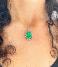 Load image into Gallery viewer, 14k white gold oval cut Natural Jade and round cut Natural diamond deco style pendent, wedding, anniversary, bridal, halo, 8.70ctw