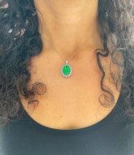 Load image into Gallery viewer, 14k white gold oval cut Natural Jade and round cut Natural diamond deco style pendent, wedding, anniversary, bridal, halo, 8.70ctw