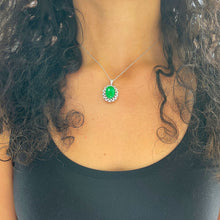 Load image into Gallery viewer, 14k white gold oval cut Natural Jade and round cut Natural diamond deco style pendent, wedding, anniversary, bridal, halo, 8.70ctw