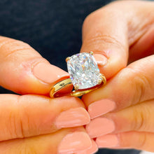 Load image into Gallery viewer, 14k solid yellow gold rectangular cushion cut moissanite engagement ring solitaire, bridal set, wedding, anniversary 4.00ct