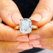 Load image into Gallery viewer, 14k solid yellow gold rectangular cushion cut moissanite engagement ring solitaire, bridal set, wedding, anniversary 4.00ct