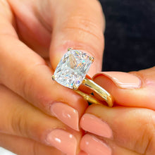 Load image into Gallery viewer, 14k solid yellow gold rectangular cushion cut moissanite engagement ring solitaire, bridal set, wedding, anniversary 4.00ct