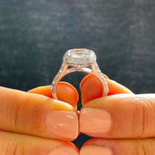 Load image into Gallery viewer, GIA Certified 14k Solid White Gold Asscher And Round Cut Diamond Engagement Ring Bezel Style 3.00ctw F-VS2