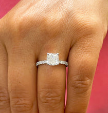 Load image into Gallery viewer, 14k solid white gold cushion cut moissanite and natural round cut diamond engagement ring Bridal Wedding Halo 1.95ctw
