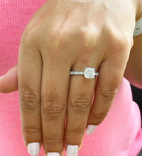 Load image into Gallery viewer, 14k solid white gold cushion cut moissanite and natural round cut diamond engagement ring Bridal Wedding Halo 1.95ctw