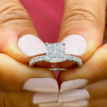 Load image into Gallery viewer, 14k solid white gold cushion and Round cut diamond engagement ring natural diamonds 1.45ctw
