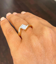 Load image into Gallery viewer, GIA Certified 14k solid yellow gold Princess Cut Diamond Engagement Ring Tension Set Wedding, Anniversary, Bridal 1.20ctw F-VS2