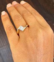 Load image into Gallery viewer, 14k solid and heavy yellow gold princess cut moissanite engagement ring tension set bridal wedding anniversary 1.00ctw