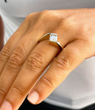 Load image into Gallery viewer, 14k solid and heavy yellow gold princess cut moissanite engagement ring tension set bridal wedding anniversary 1.00ctw