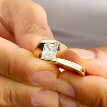 Load image into Gallery viewer, GIA Certified 14k solid yellow gold Princess Cut Diamond Engagement Ring Tension Set Wedding, Anniversary, Bridal 1.20ctw F-VS2