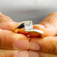 Load image into Gallery viewer, GIA Certified 14k solid yellow gold Princess Cut Diamond Engagement Ring Tension Set Wedding, Anniversary, Bridal 1.20ctw F-VS2