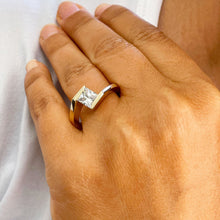 Load image into Gallery viewer, 14k solid and heavy yellow gold princess cut moissanite engagement ring tension set bridal wedding anniversary 1.00ctw